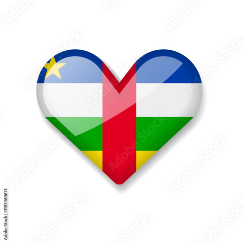 Central African Republic - Shiny Flag in the Form of Heart. Vector Illustration.