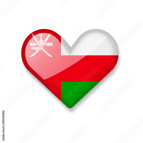 Oman - Shiny Flag in the Form of Heart. Vector Illustration.