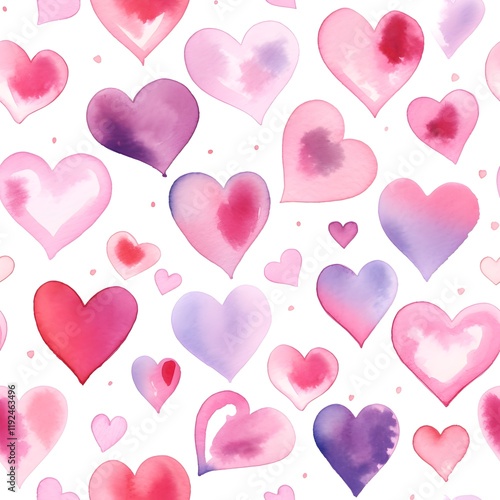Watercolor Hearts, seamless pattern with hearts, Pink and purple on white background Valentine's Day Card, invitation, banner background HD, Love Romantic, Romance