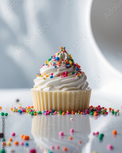 Sweet Creamy Dessert with Colorful Sprinkles photo