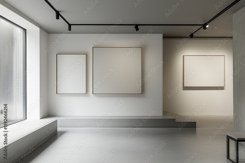 Gallery with eight frames, soft lighting highlighting the simplicity. Gallery with eight frames, soft lighting highlighting the simplicity.