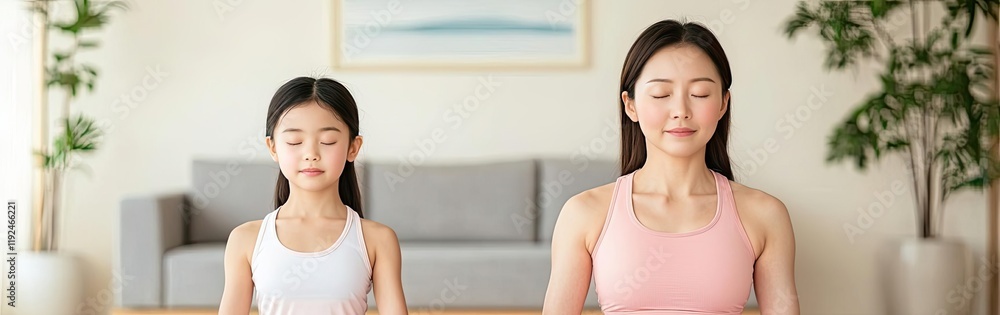 Yoga mother idea. A mother and daughter practicing mindfulness and meditation at home. Yoga mother idea. A mother and daughter practicing mindfulness and meditation at home.
