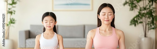 Yoga mother idea. A mother and daughter practicing mindfulness and meditation at home. Free Download Yoga mother idea. A mother and daughter practicing mindfulness and meditation at home. - GFXLoad
