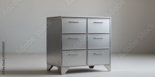 A four drawer metal cabinet with a silver color photo