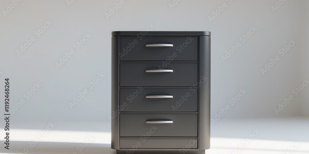 A black filing cabinet with five drawers A black filing cabinet with five drawers