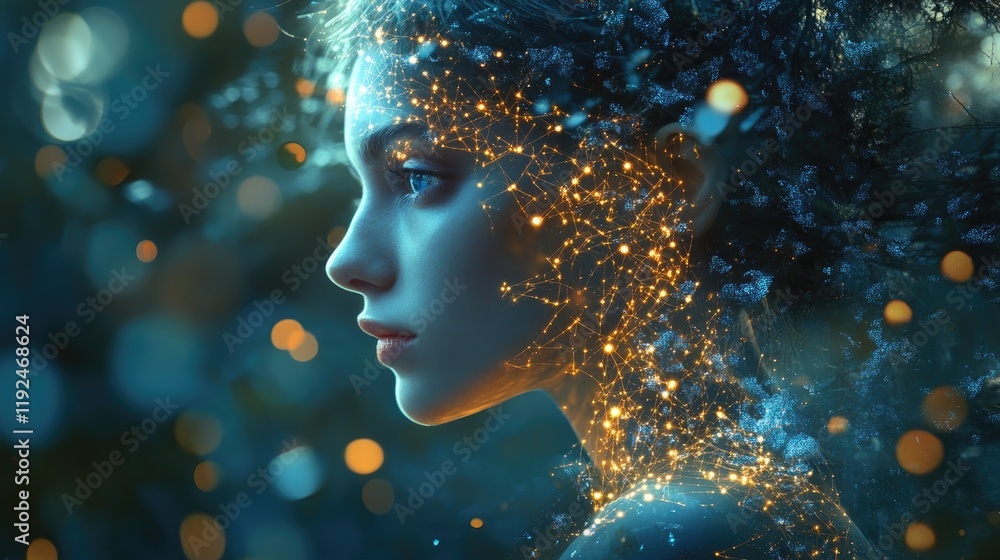 Enchanted Woman: A Mystical Portrait of Luminescence and Nature's Embrace Enchanted Woman: A Mystical Portrait of Luminescence and Nature's Embrace
