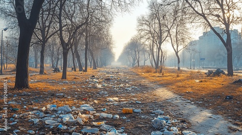A Littered Park Pathway: Environmental Degradation