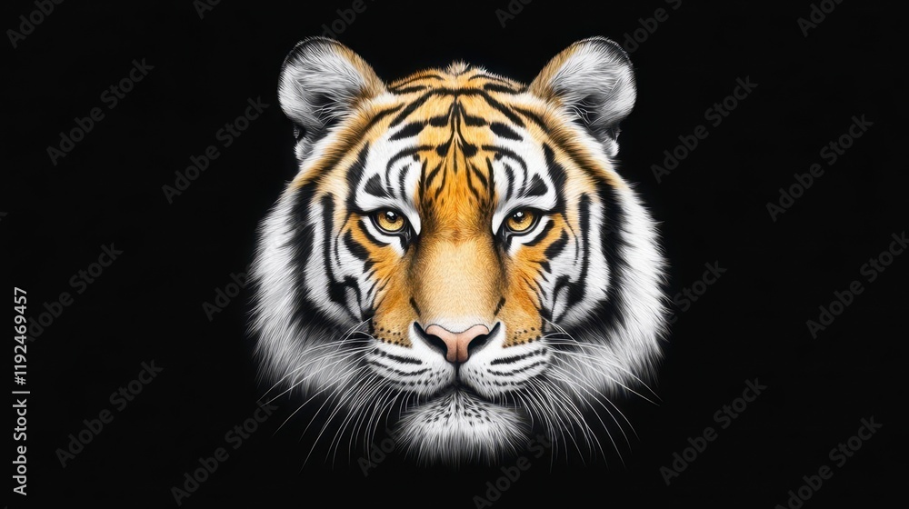 Majestic Tiger Portrait with Striking Black Background Majestic Tiger Portrait with Striking Black Background