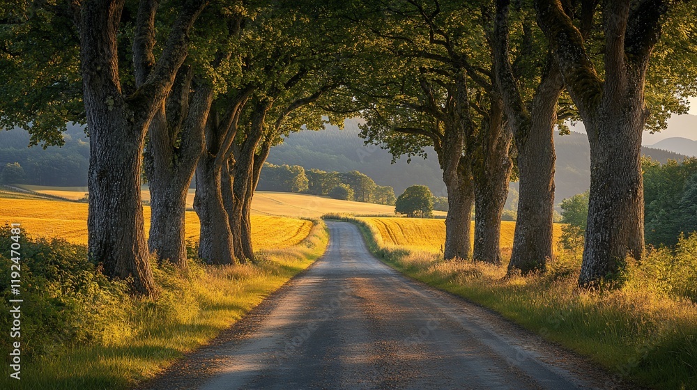 Tranquil Country Road at Golden Hour Tranquil Country Road at Golden Hour