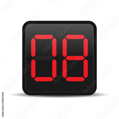 Digital countdown display with red number 8. Vector illustration