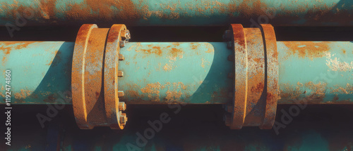 Complex industrial composition featuring layered metal textures and rust patterns photo