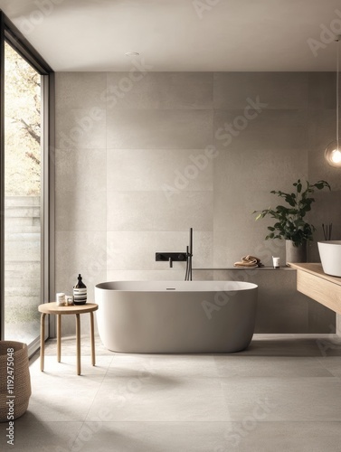 Modern Bathroom Design Featuring Freestanding Tub and Neutral Tones