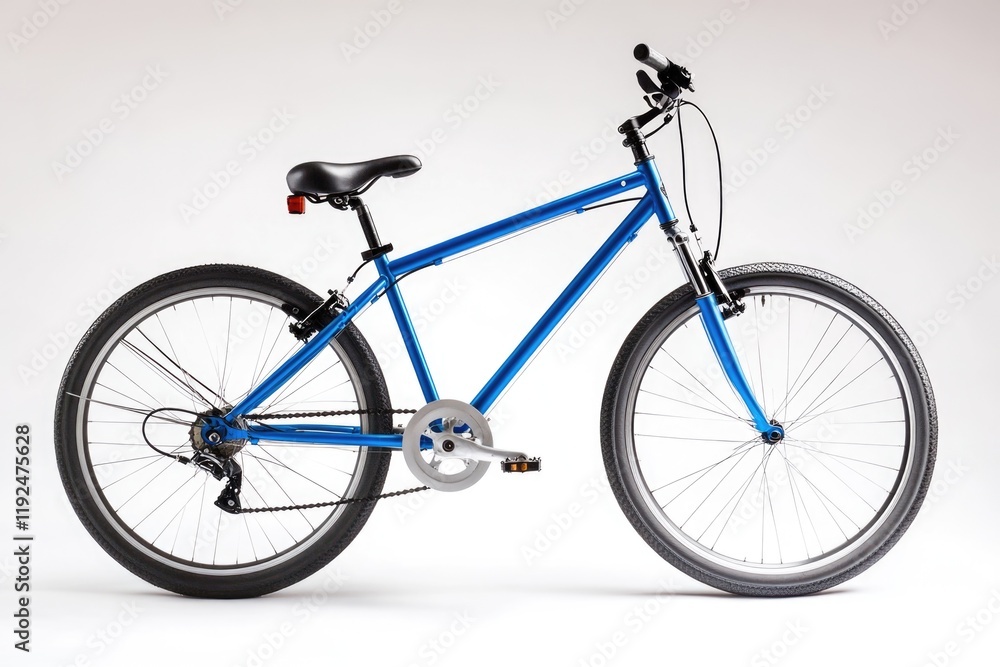Naklejka premium A lone blue bicycle standing on a clean white surface