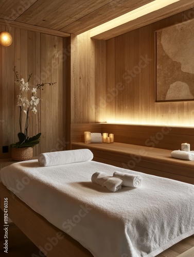 Serene Spa Room Wooden Wall...