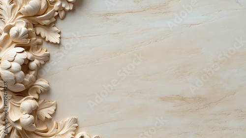 Intricate Floral Carving on Beige Textured Background photo