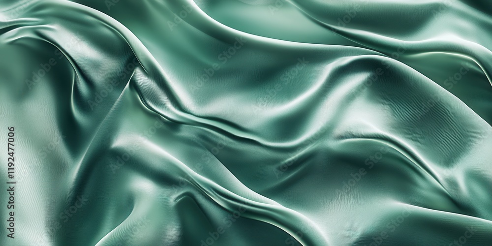 Abstract Green Satin Fabric Texture with Dynamic Folds and Shimmering Surface, Smooth Textile Background. Abstract Green Satin Fabric Texture with Dynamic Folds and Shimmering Surface, Smooth Textile Background.