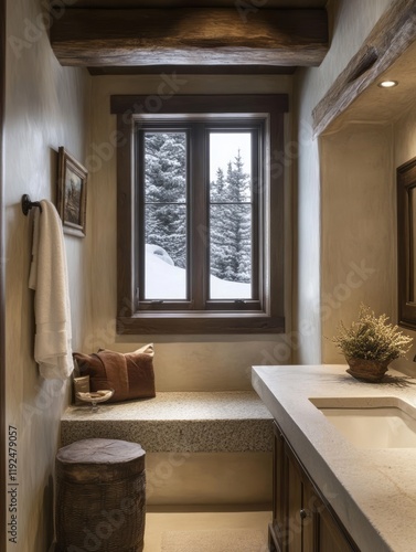 Rustic Bathroom With Window...