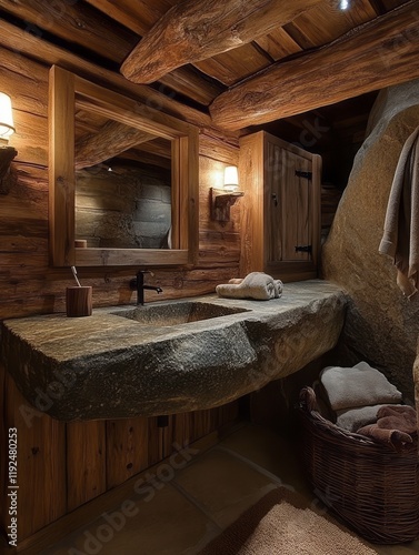Rustic Stone Sink in a Log ...