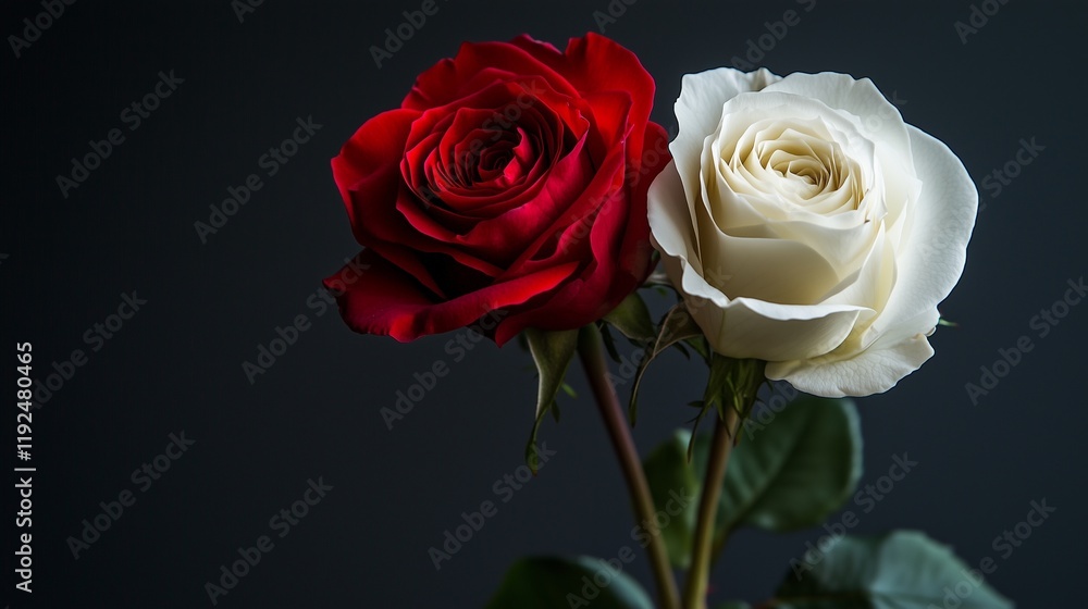 A solitary red rose blooms against a stark black backdrop A solitary red rose blooms against a stark black backdrop