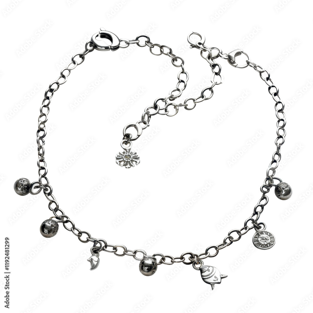 Delicate Silver Anklet with Charming Charms Delicate Silver Anklet with Charming Charms