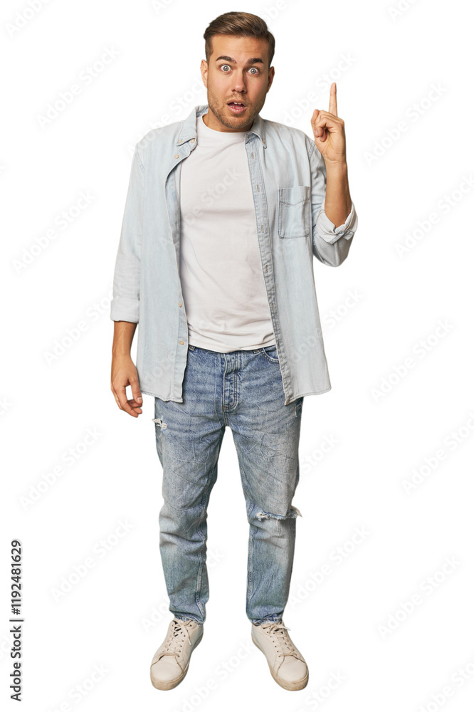 Full body portrait of a man in studio having an idea, inspiration concept. Full body portrait of a man in studio having an idea, inspiration concept.