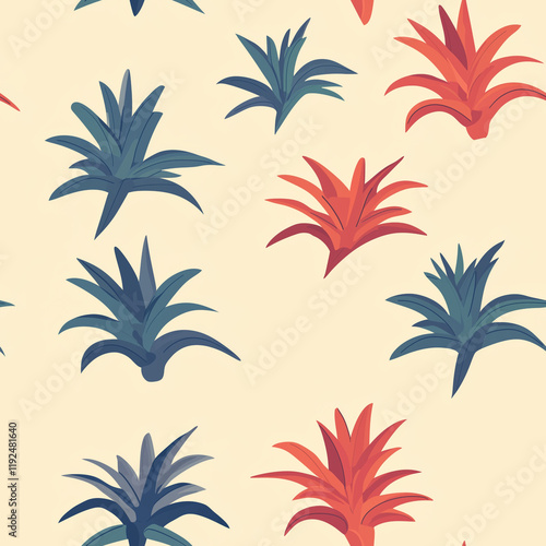 Bromeliads flat illustration, Bromeliads seamless pattern photo