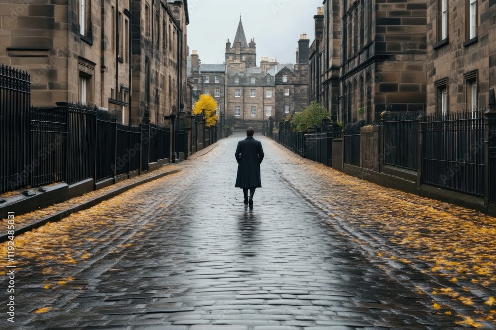 Solitary walk in autumn leaves edinburgh landscape photography urban environment rear view reflection on life Solitary walk in autumn leaves edinburgh landscape photography urban environment rear view reflection on life