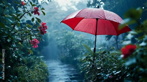 Wallpaper Mural Relaxing beach scene with an umbrella under the rain Torontodigital.ca