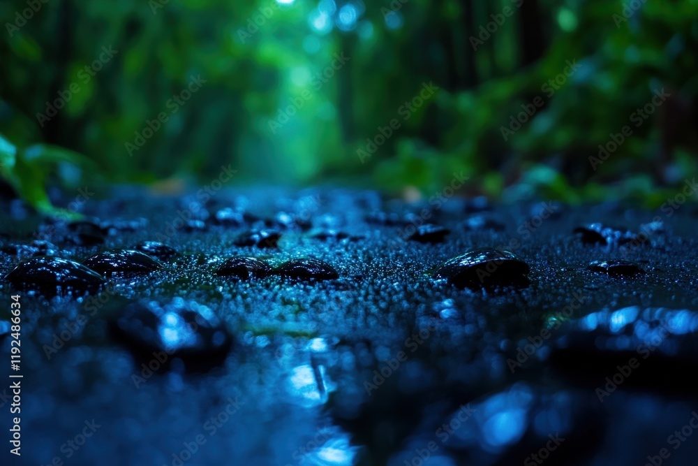 Fototapeta premium Mystical Forest Path: A Rainy Night's Tranquility