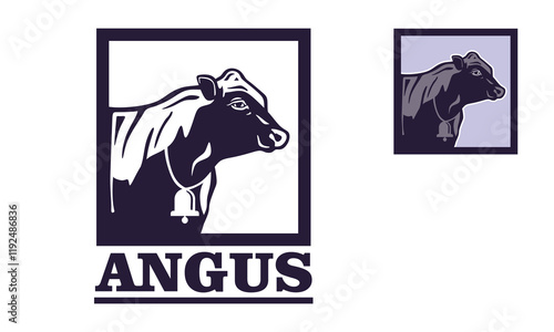 great agus cattle in the rectangle logo, silhouette of big and strong angus cow vector illustrations