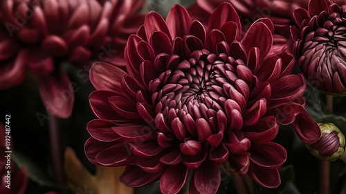 Beautiful red dahlia flowers bloom in vibrant shades of red, yellow, and white