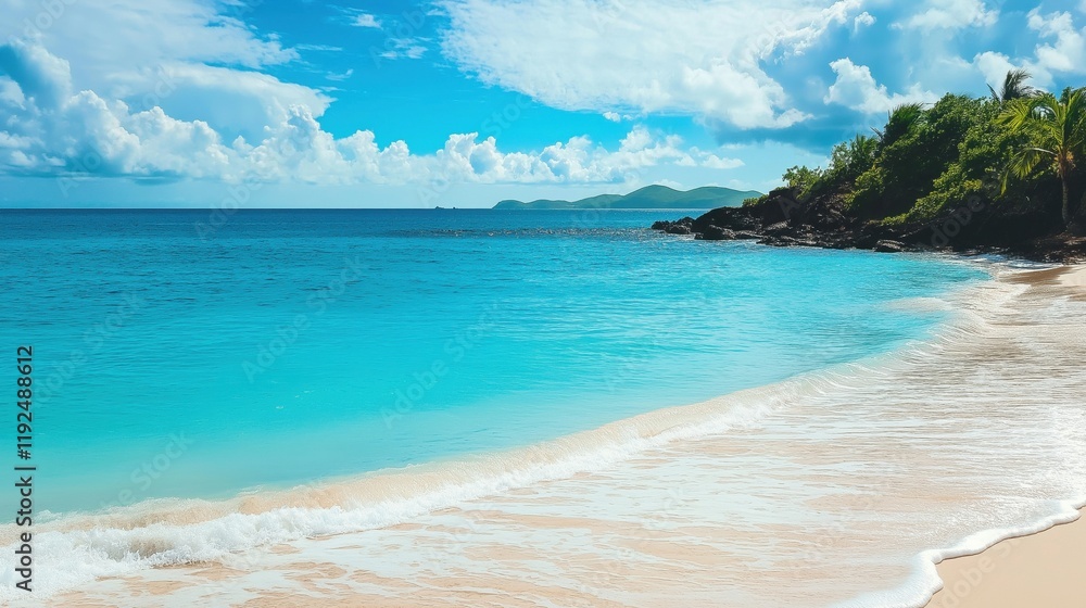 Serene beach scene with crystal-clear turquoise waters Serene beach scene with crystal-clear turquoise waters