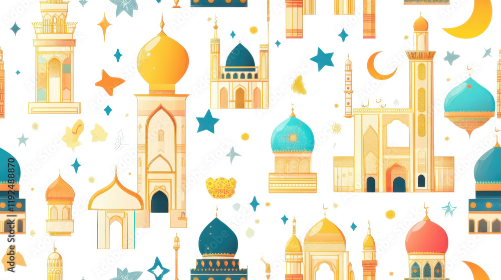 Fototapeta premium A captivating exploration of Islamic architecture, showcasing intricate details and vibrant colors of various mosques and minarets. Ideal for cultural enthusiasts and design lovers.