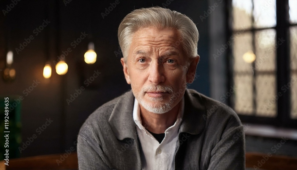 70 year old man looking at camera indoors 70 year old man looking at camera indoors