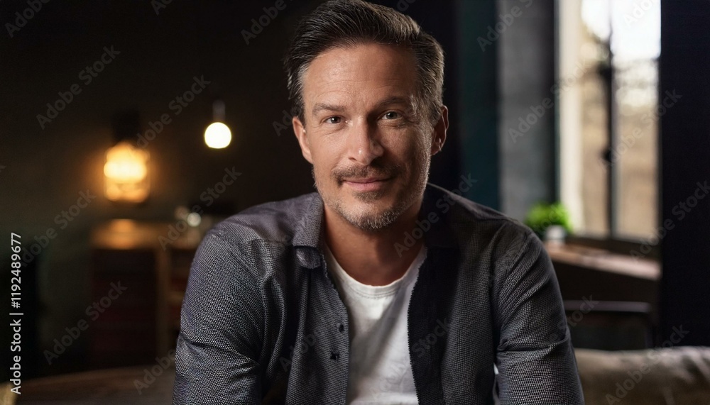 Fototapeta premium 40 year old man looking at camera indoors