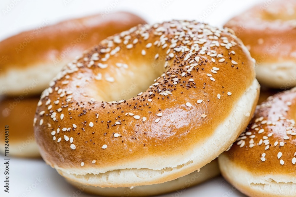 A stack of sesame seed bagels A stack of sesame seed bagels