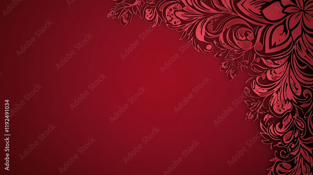 Dark Red Background With Ornate Floral Design Dark Red Background With Ornate Floral Design