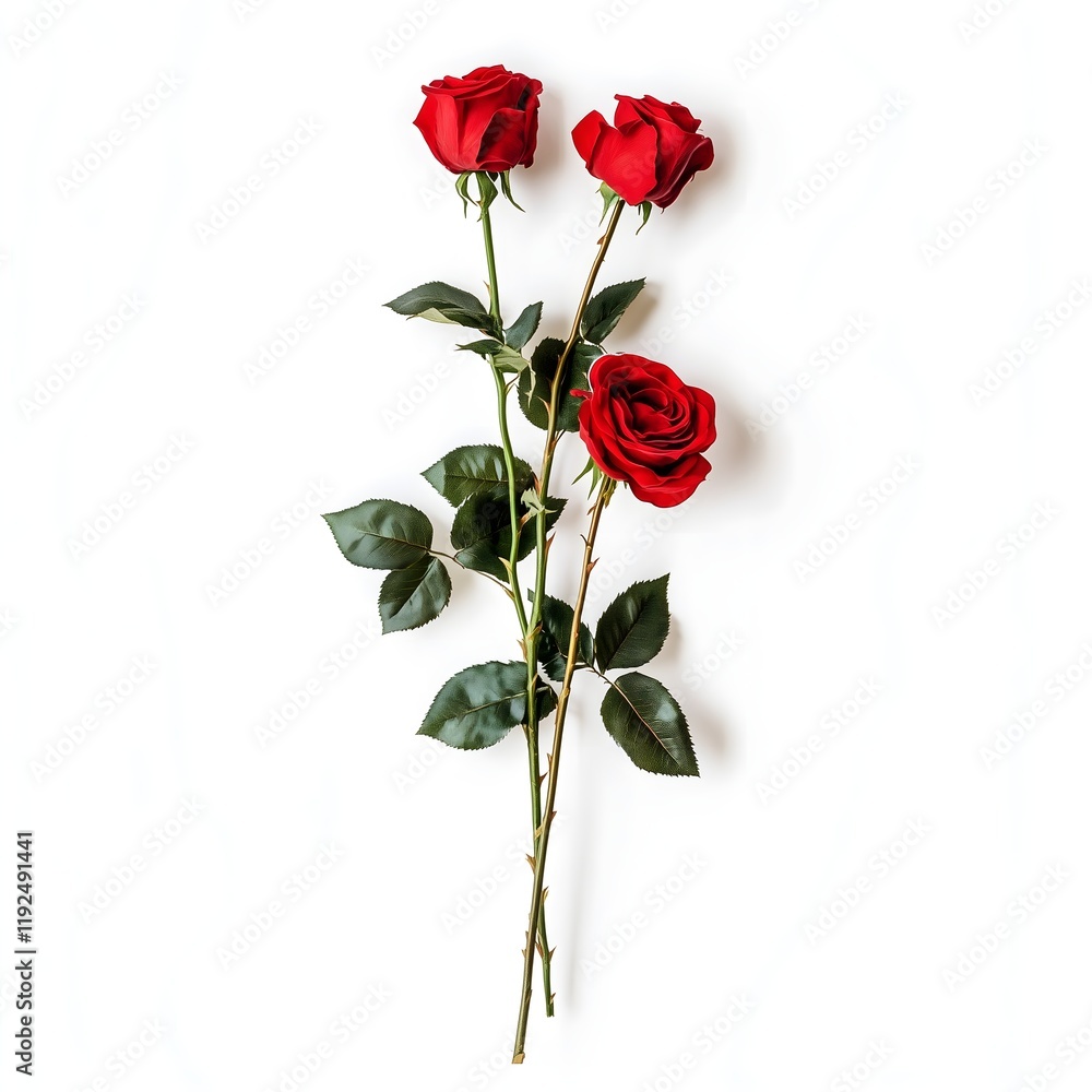 Obraz premium red roses stalk isolated on whirte background