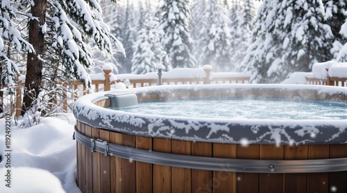 Wallpaper Mural Outdoor hot tub in snowy forest surrounded by winter scenery Torontodigital.ca