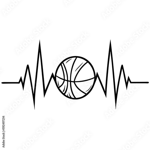 Graphic illustration of a basketball integrated with an ECG heartbeat line