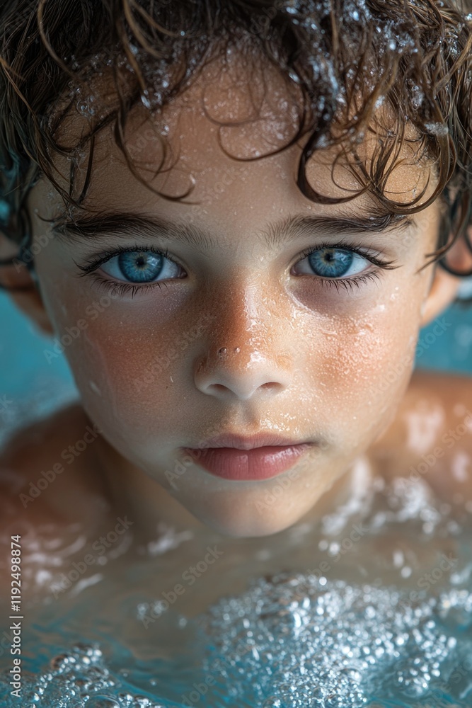 A young boy enjoying his time in the pool, great for summer fun or family activities A young boy enjoying his time in the pool, great for summer fun or family activities