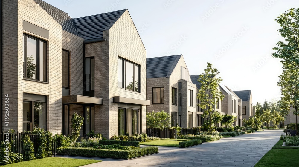 Architect sketching concept. Modern residential houses lined along a peaceful suburban street, showcasing contemporary design. Architect sketching concept. Modern residential houses lined along a peaceful suburban street, showcasing contemporary design.