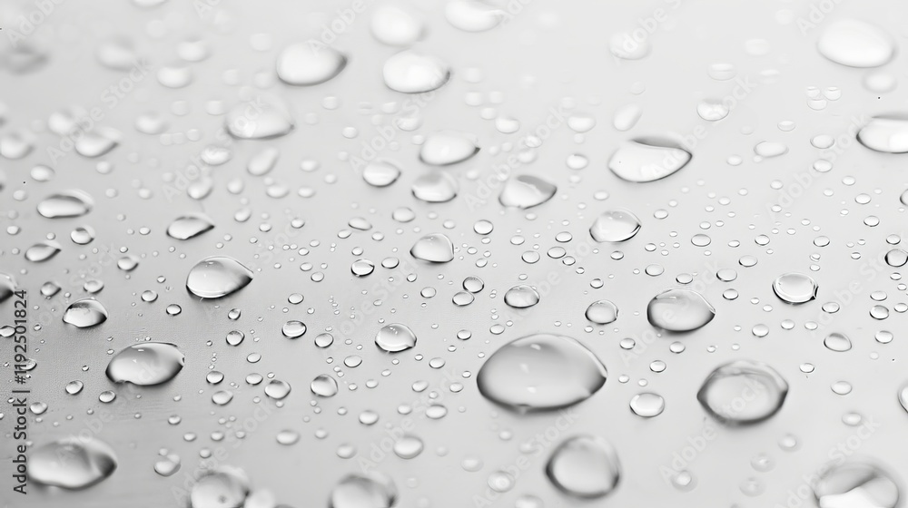 Water droplets on a clear gray surface. Water droplets on a clear gray surface.