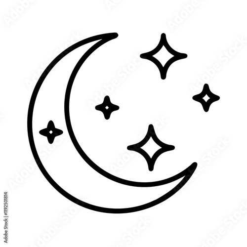 Mystical crescent moon with glowing symbols, cosmic energy, esotericism, minimalist icon