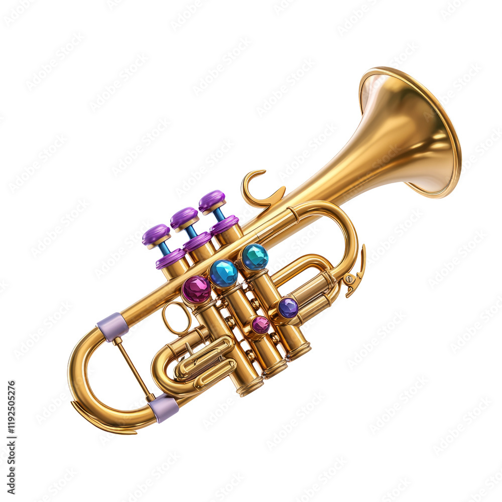 Obraz premium Colorful Trumpet with Bright Valves on Transparent Background for Music and Art Projects