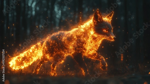 Fiery Fox Running Through Dark Forest photo