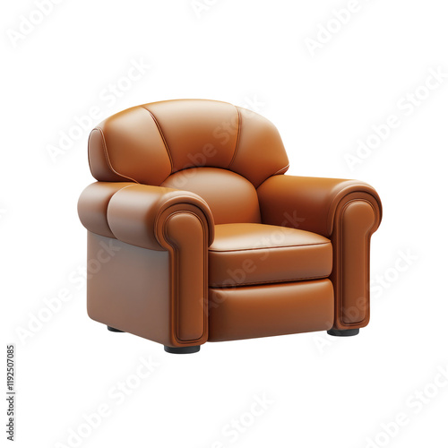 Brown Leather Armchair Isolated on Transparent Background for Interior Design Projects