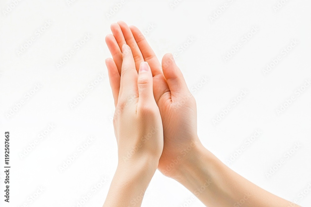 Two hands stretching upwards, touching fingertips Two hands stretching upwards, touching fingertips