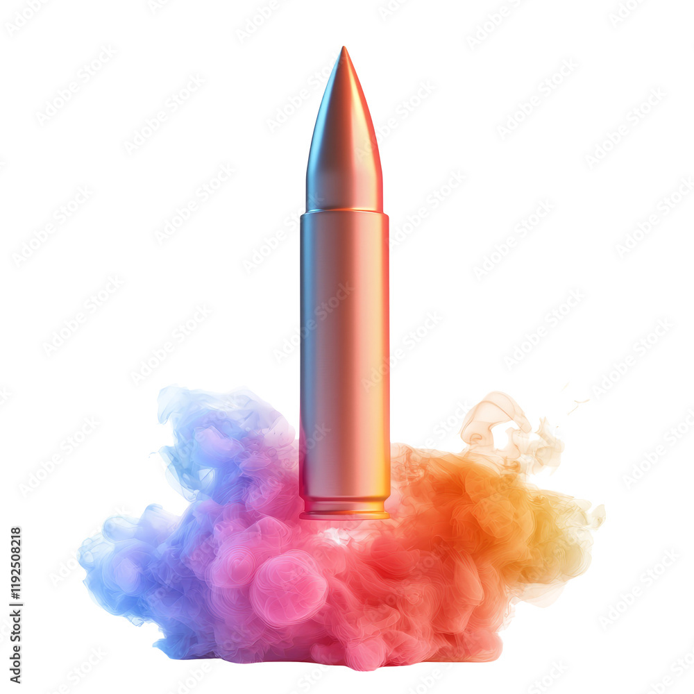 Colorful Bullet Shell in Front of Smoke on Transparent Background for Creative Use and Design Colorful Bullet Shell in Front of Smoke on Transparent Background for Creative Use and Design