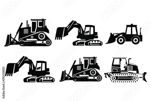 bulldozer silhouette and excavator clipart. excavator flat icon